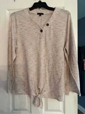 Lane Bryant Cream Speckled Tie-Front Henley